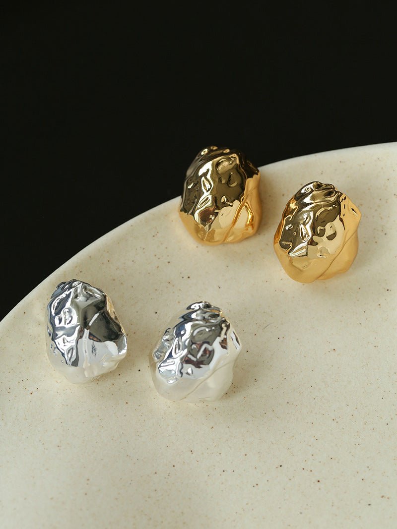Minimalist Irregular Hammered Lava Stud Earrings - floysun