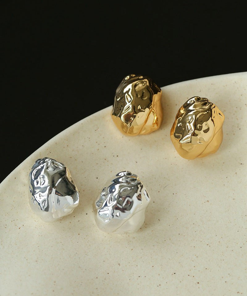Minimalist Irregular Hammered Lava Stud Earrings - floysun