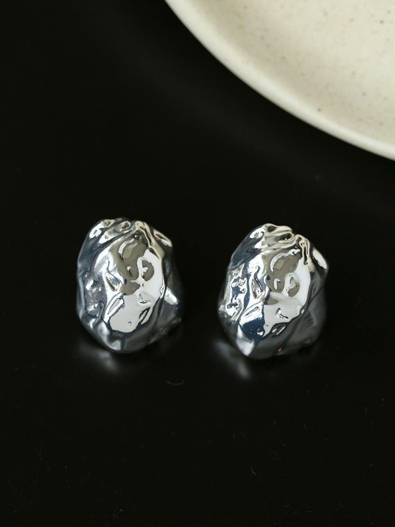 Minimalist Irregular Hammered Lava Stud Earrings - floysun