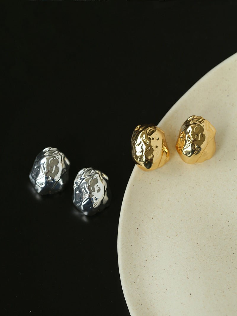 Minimalist Irregular Hammered Lava Stud Earrings - floysun