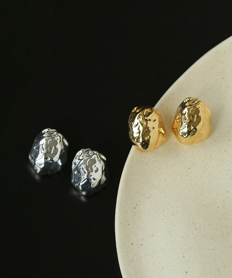 Minimalist Irregular Hammered Lava Stud Earrings - floysun