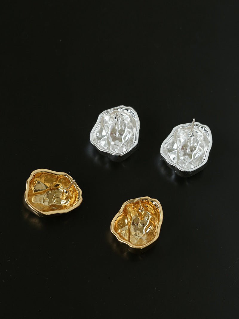 Minimalist Irregular Hammered Lava Stud Earrings - floysun