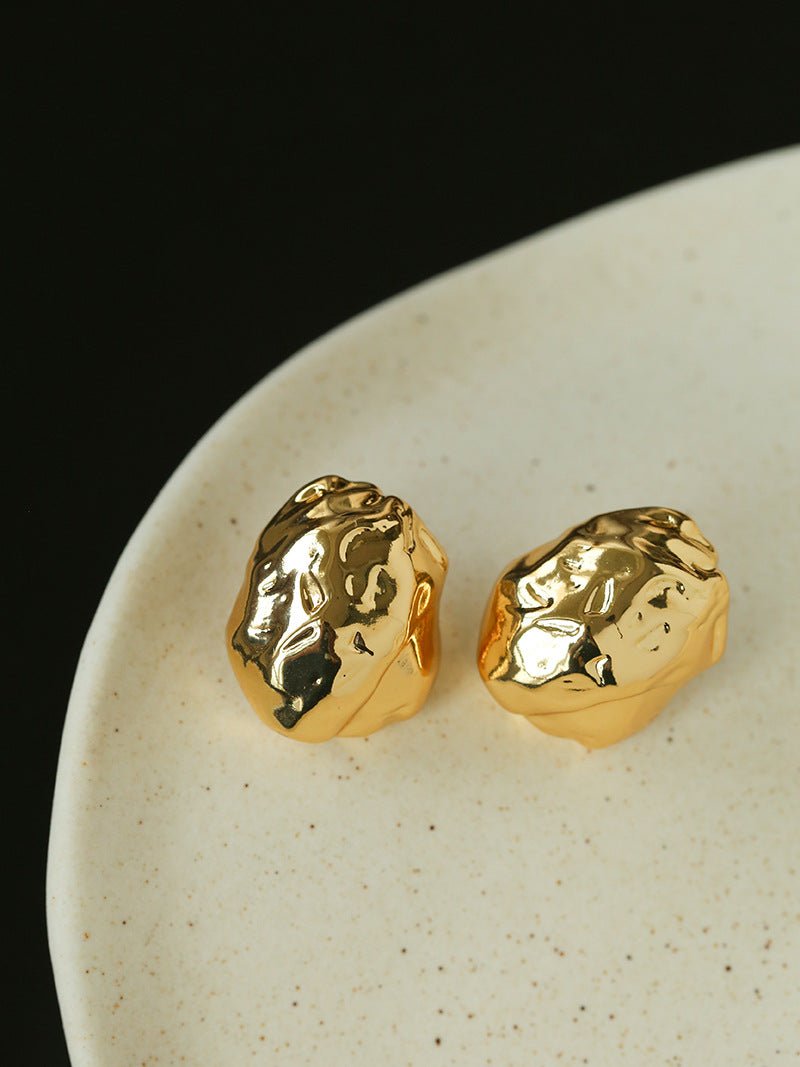Minimalist Irregular Hammered Lava Stud Earrings - floysun