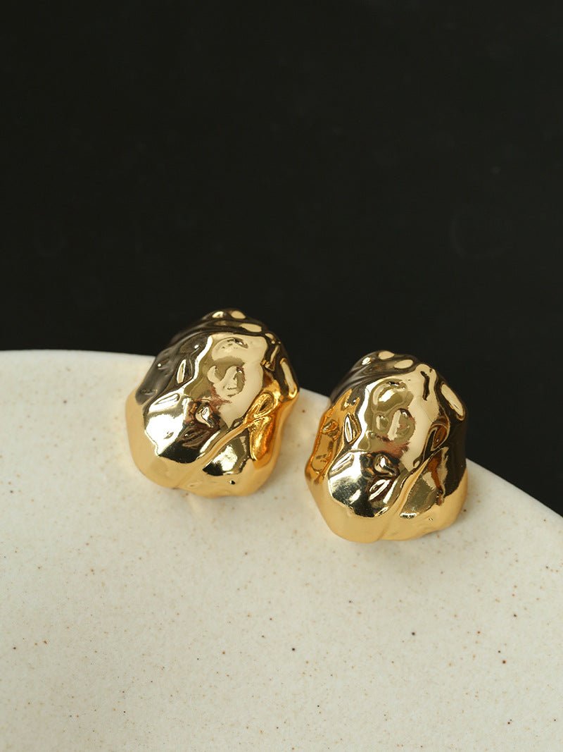 Minimalist Irregular Hammered Lava Stud Earrings - floysun