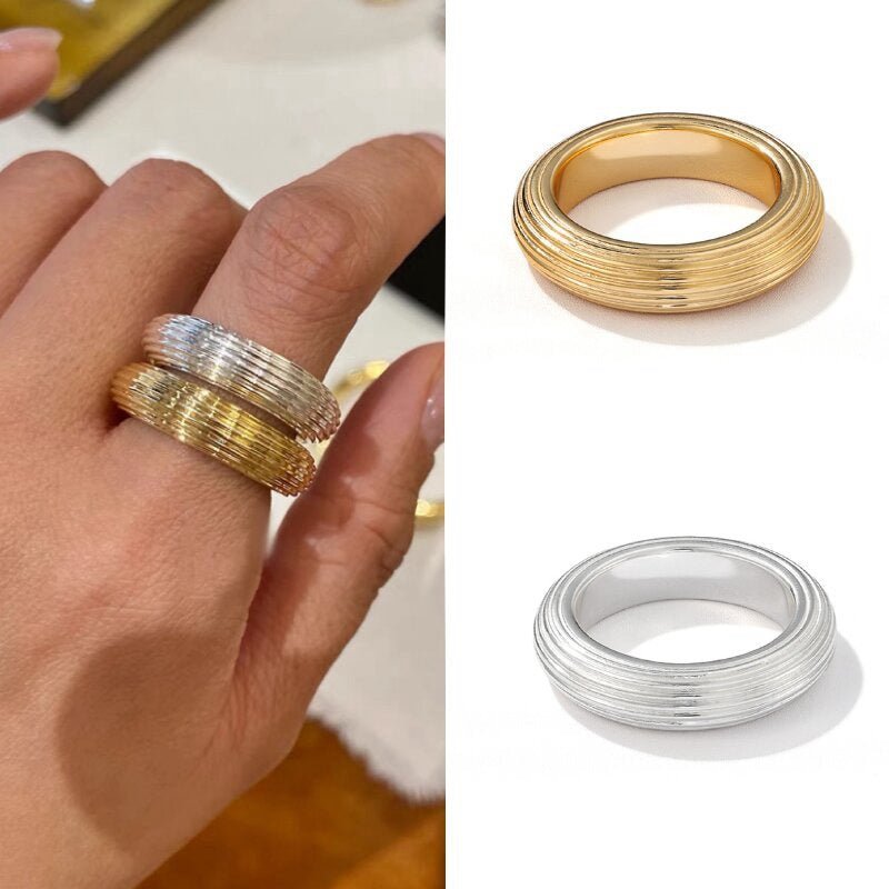 Minimalist Luxury Solid Ribbed Band Ring - floysun
