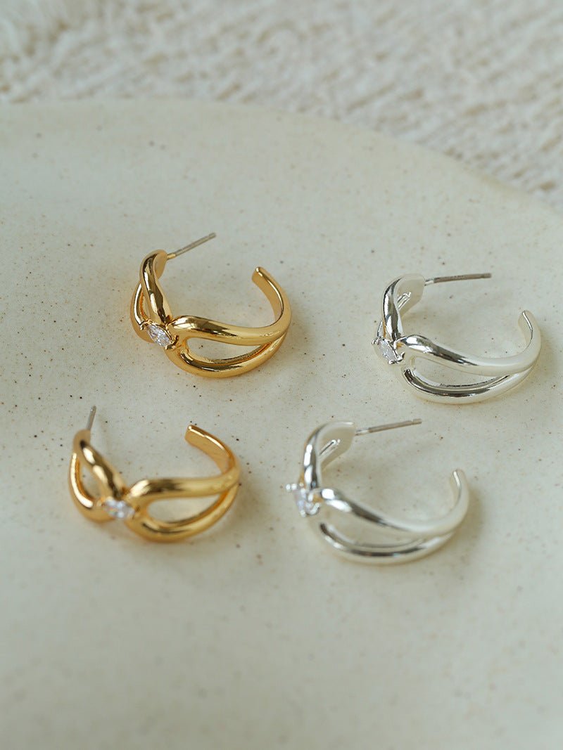 Minimalist Metal C-Hoop Cubic Zirconia Earrings - floysun
