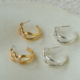 Minimalist Metal C-Hoop Cubic Zirconia Earrings - floysun