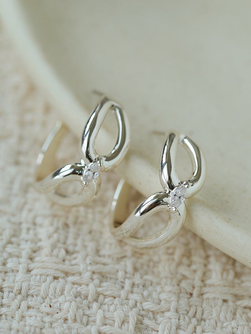 Minimalist Metal C-Hoop Cubic Zirconia Earrings - floysun