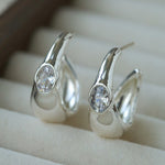 Minimalist Metal C-Hoop Cubic Zirconia Earrings - floysun