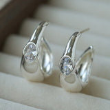 Minimalist Metal C-Hoop Cubic Zirconia Earrings - floysun