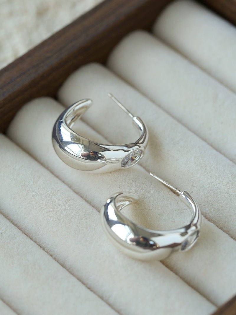 Minimalist Metal C-Hoop Cubic Zirconia Earrings - floysun
