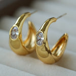 Minimalist Metal C-Hoop Cubic Zirconia Earrings - floysun