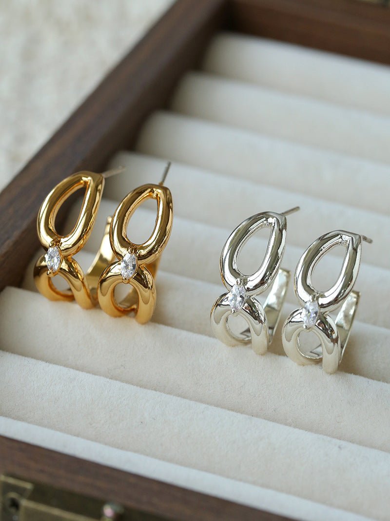 Minimalist Metal C-Hoop Cubic Zirconia Earrings - floysun