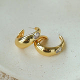 Minimalist Metal C-Hoop Cubic Zirconia Earrings - floysun