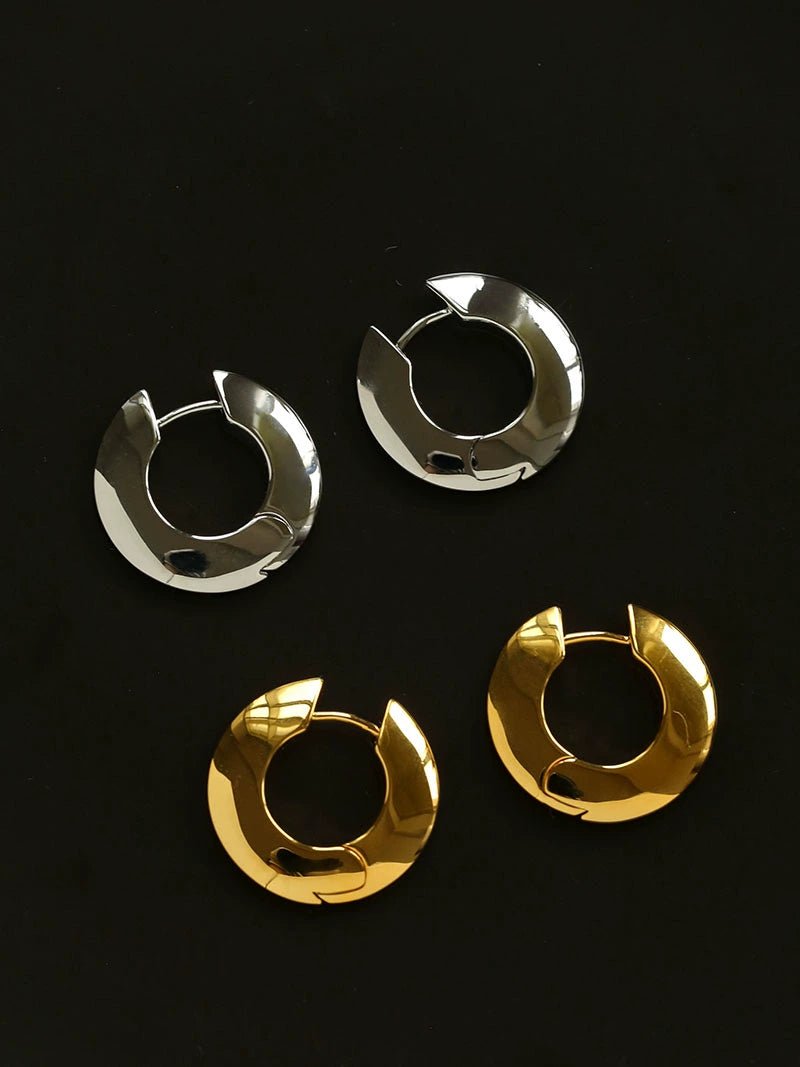 Minimalist Metal Chunky Oval Hoop Earrings - floysun