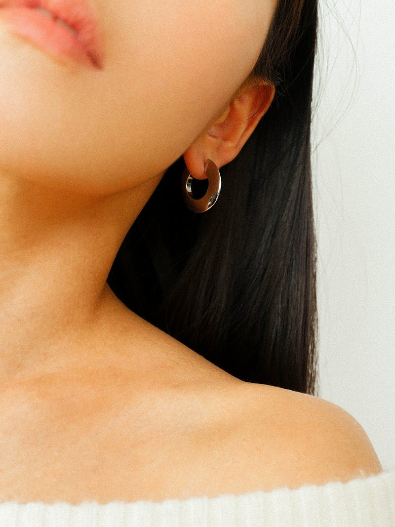 Minimalist Metal Chunky Oval Hoop Earrings - floysun