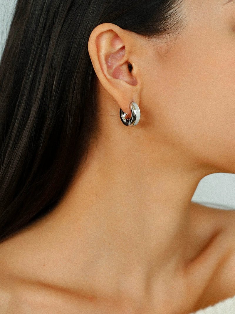 Minimalist Metal Hoop Earrings with Black Onyx & White Mother - of - Pearl - floysun