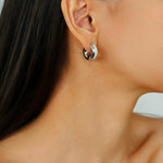 Minimalist Metal Hoop Earrings with Black Onyx & White Mother - of - Pearl - floysun