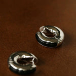 Minimalist Metal Hoop Earrings with Black Onyx & White Mother - of - Pearl - floysun