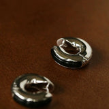 Minimalist Metal Hoop Earrings with Black Onyx & White Mother - of - Pearl - floysun