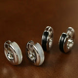 Minimalist Metal Hoop Earrings with Black Onyx & White Mother - of - Pearl - floysun