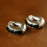 Minimalist Metal Hoop Earrings with Black Onyx & White Mother - of - Pearl - floysun