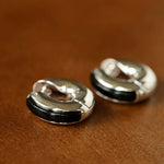 Minimalist Metal Hoop Earrings with Black Onyx & White Mother - of - Pearl - floysun