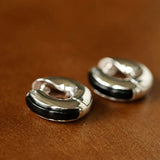 Minimalist Metal Hoop Earrings with Black Onyx & White Mother - of - Pearl - floysun