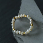 Minimalist Micro Pearl Stackable Ring - Vintage 18K Gold Faceted Band - floysun