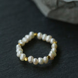 Minimalist Micro Pearl Stackable Ring - Vintage 18K Gold Faceted Band - floysun