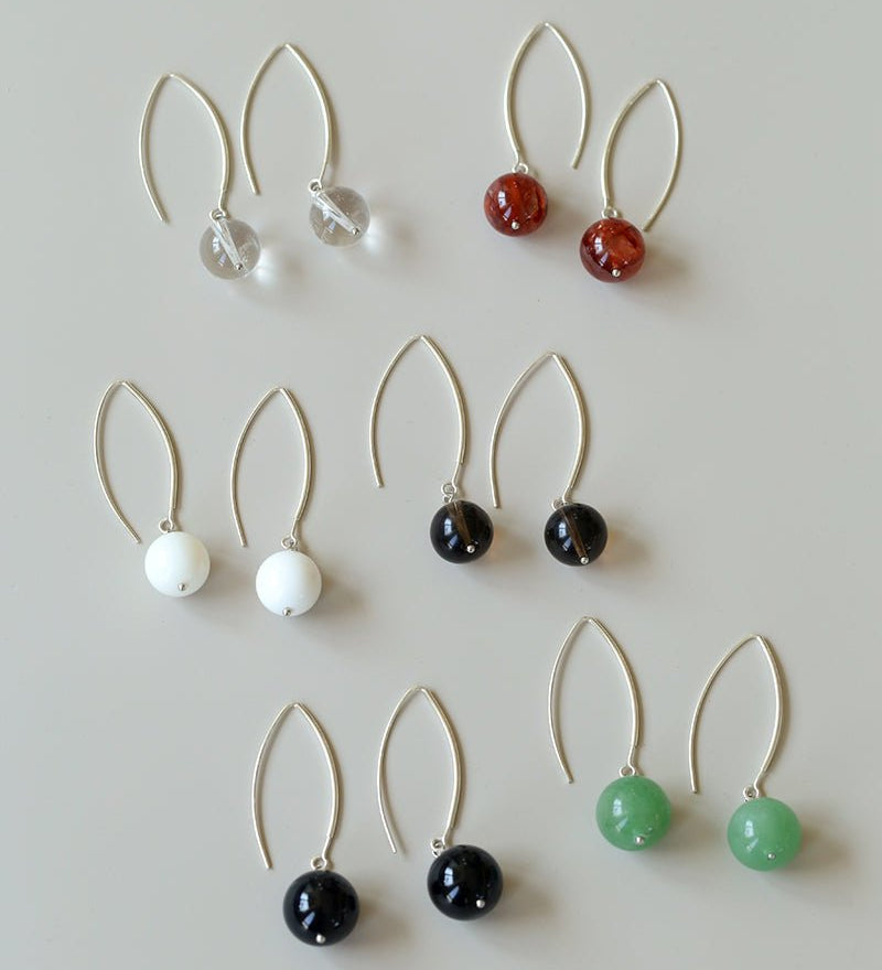 Minimalist Natural Gemstone Earrings – Sterling Silver Hook, 6 Color Options - floysun