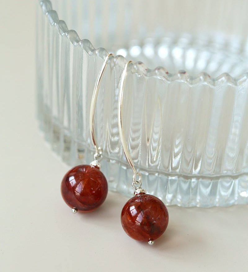 Minimalist Natural Gemstone Earrings – Sterling Silver Hook, 6 Color Options - floysun