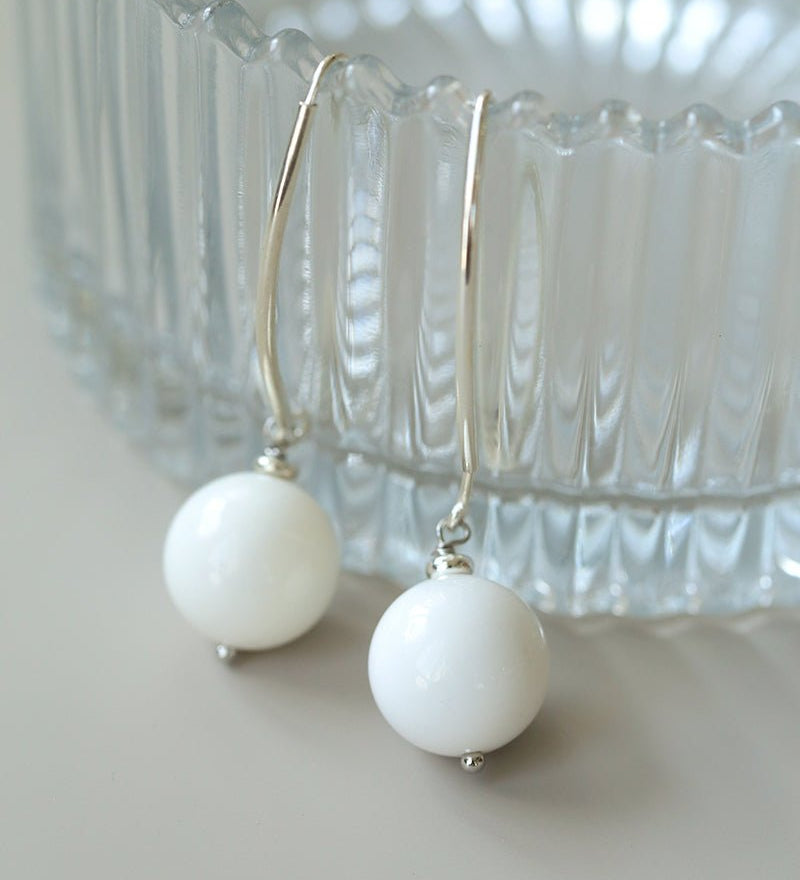 Minimalist Natural Gemstone Earrings – Sterling Silver Hook, 6 Color Options - floysun