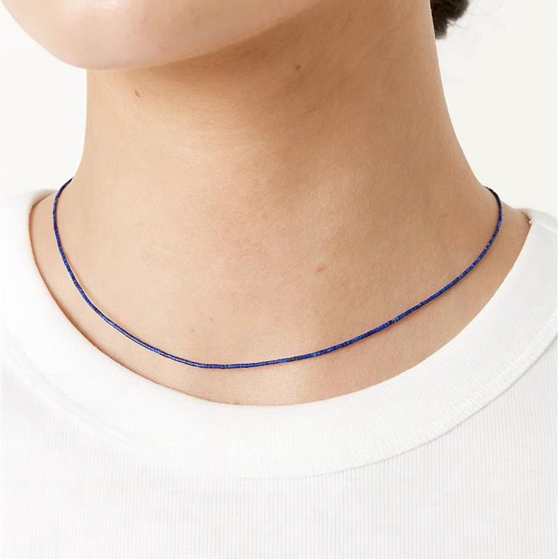Minimalist Natural Lapis Lazuli Micro Beaded Necklace - floysun