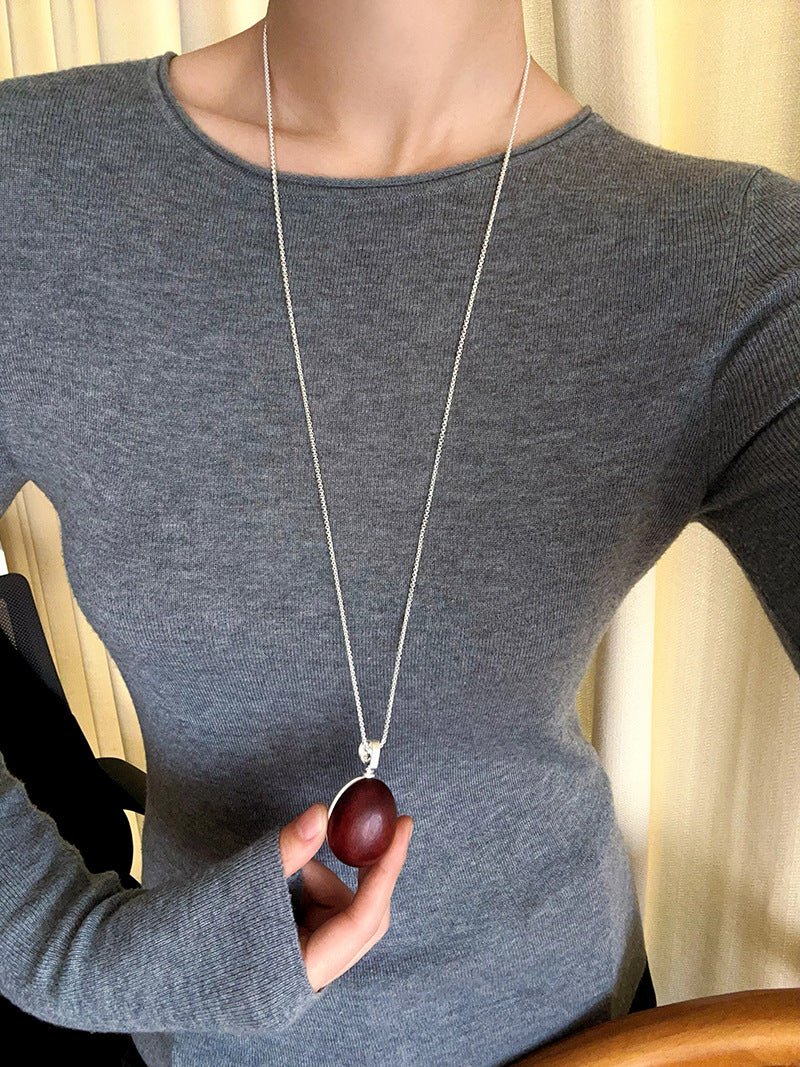 Minimalist Oval Brushed Ebony Magnetic Long Necklace - floysun