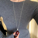 Minimalist Oval Brushed Ebony Magnetic Long Necklace - floysun