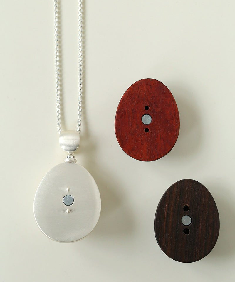 Minimalist Oval Brushed Ebony Magnetic Long Necklace - floysun