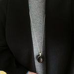 Minimalist Oval Brushed Ebony Magnetic Long Necklace - floysun
