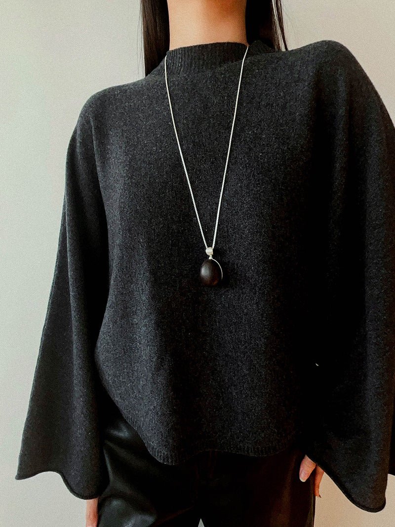 Minimalist Oval Brushed Ebony Magnetic Long Necklace - floysun