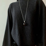 Minimalist Oval Brushed Ebony Magnetic Long Necklace - floysun