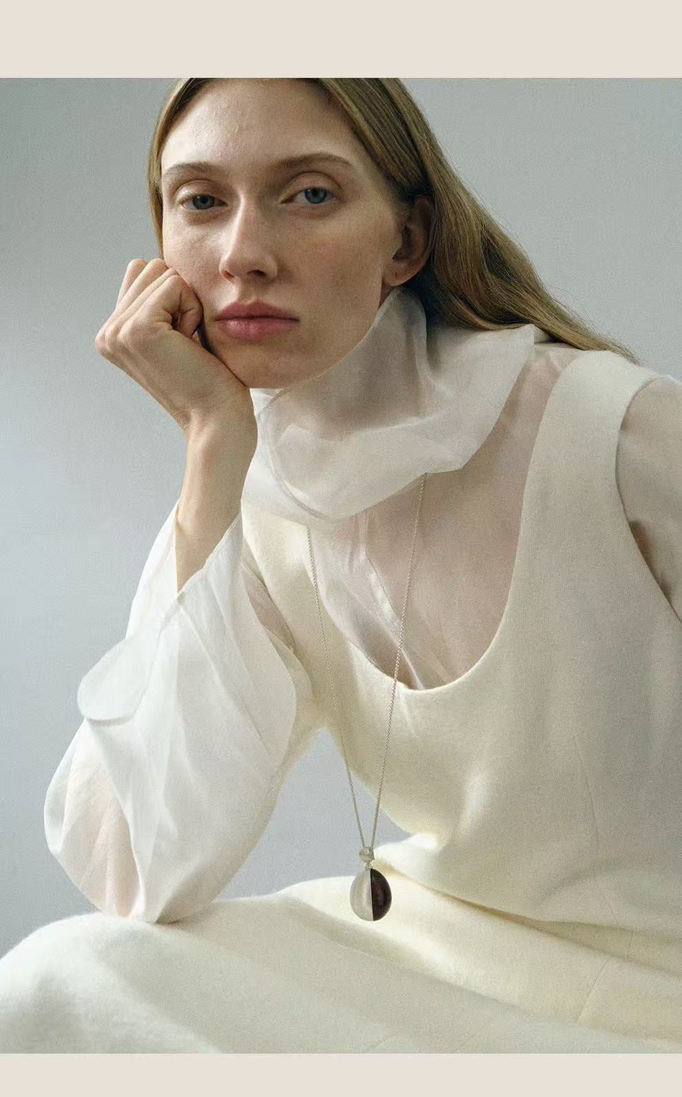 Minimalist Oval Brushed Ebony Magnetic Long Necklace - floysun