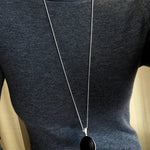 Minimalist Oval Brushed Ebony Magnetic Long Necklace - floysun