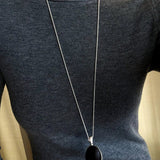 Minimalist Oval Brushed Ebony Magnetic Long Necklace - floysun
