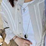 Minimalist Oval Brushed Ebony Magnetic Long Necklace - floysun