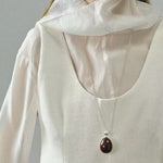 Minimalist Oval Brushed Ebony Magnetic Long Necklace - floysun