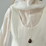 Minimalist Oval Brushed Ebony Magnetic Long Necklace - floysun