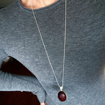 Minimalist Oval Brushed Ebony Magnetic Long Necklace - floysun