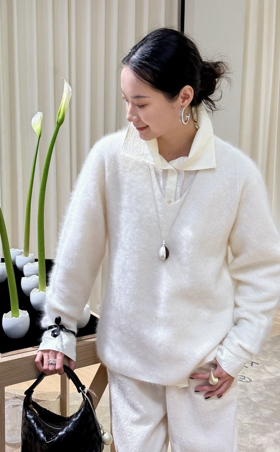 Minimalist Oval Brushed Ebony Magnetic Long Necklace - floysun