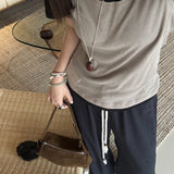 Minimalist Oval Brushed Ebony Magnetic Long Necklace - floysun