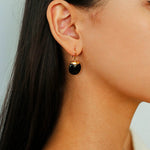 Minimalist Oval Drop Earrings with Black Onyx / White Mother - of - Pearl - floysun
